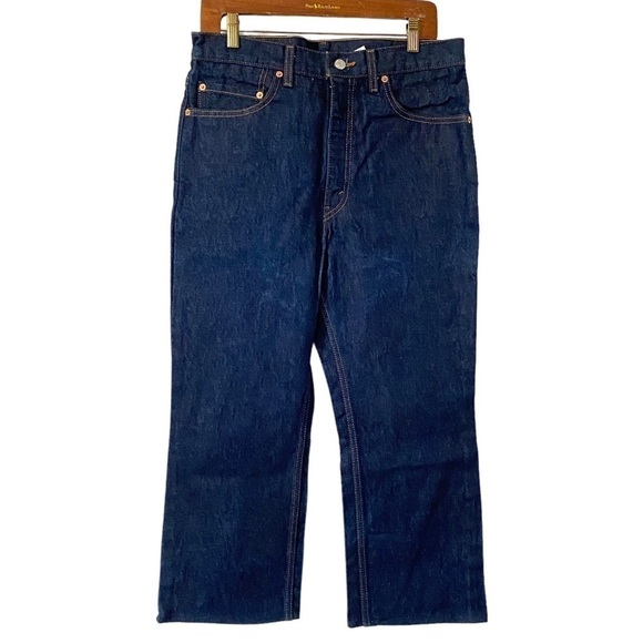 Vintage Levi’s 517 Bootcut Jeans Rigid Dark Wash Denim 90s Retro Hemmed Mens 34